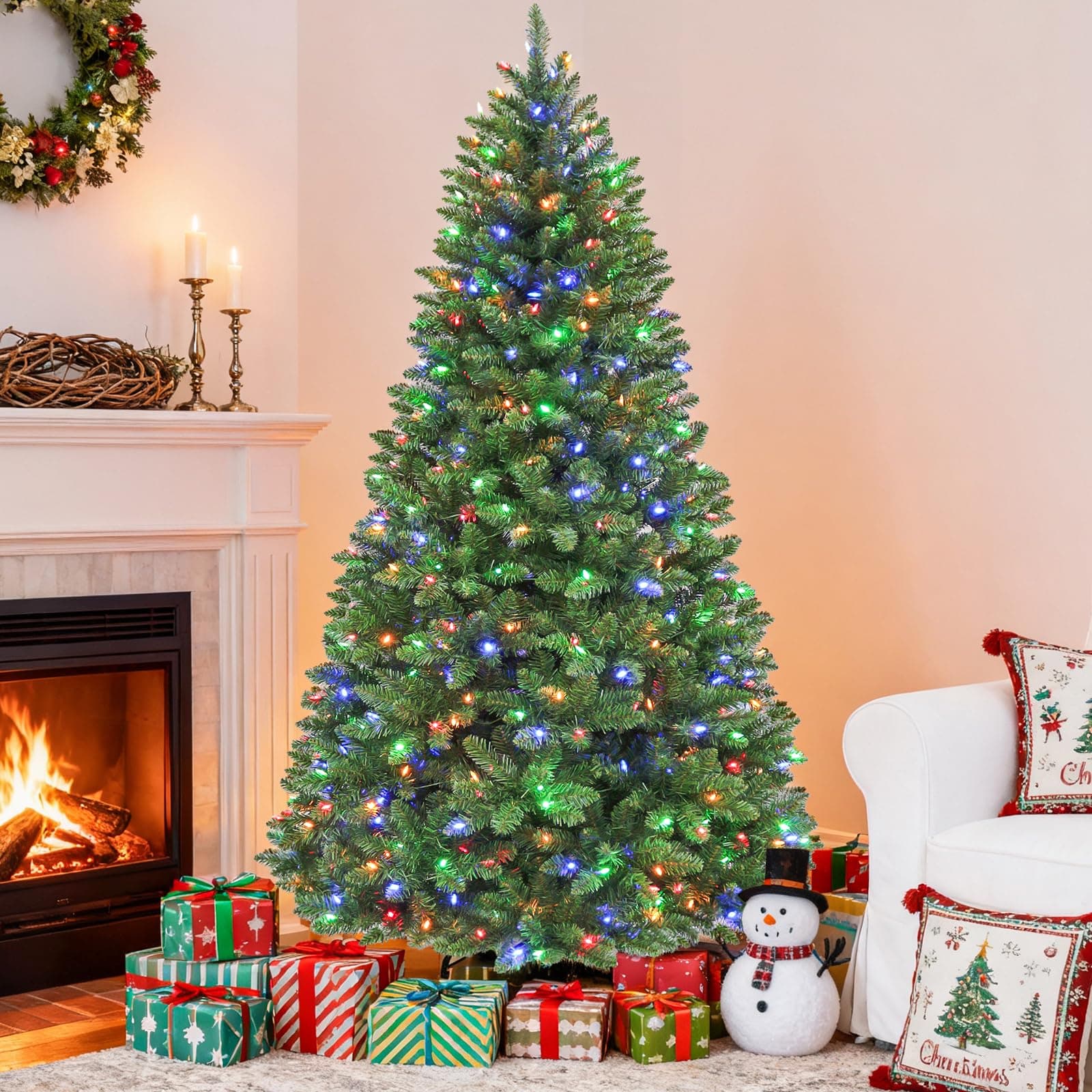 Hykolity 6 ft Prelit Christmas Tree, Artificial Christmas Tree with 250 Color Changing LED Lights, 1032 Tips, Metal Stand and Hinged Branches, 10 Color Modes