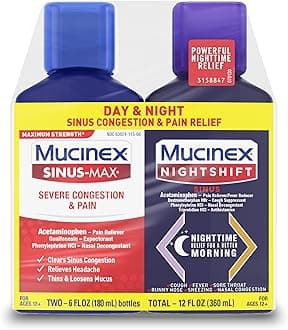 - Maximum Strength Sinus-Max Severe Congestion & Pain + Nightshift Sinus Liquid, Cold and Flu Medicine for Adults, Over-the-Counter Medication for Multi-Symptom Relief, 2x6 Fl Oz