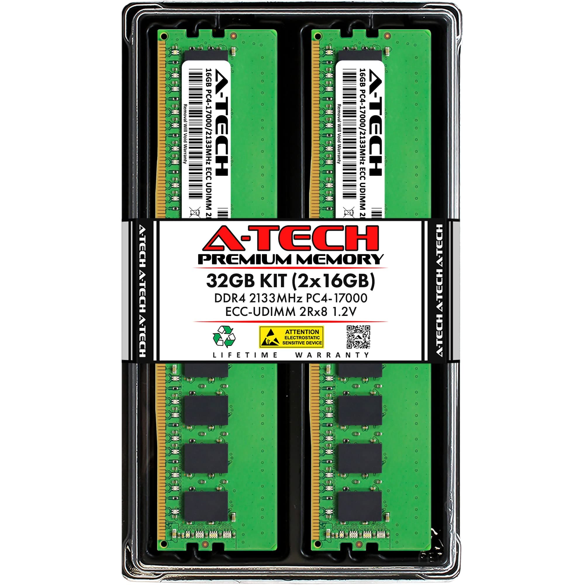 A-Tech Server 32GB Kit (2x16GB) DDR4 2133MHz PC4-17000 ECC UDIMM 2Rx8 Dual Rank 1.2V ECC Unbuffered DIMM 288-Pin Server & Workstation RAM Memory Upgrade Modules (A-Tech Enterprise Series)