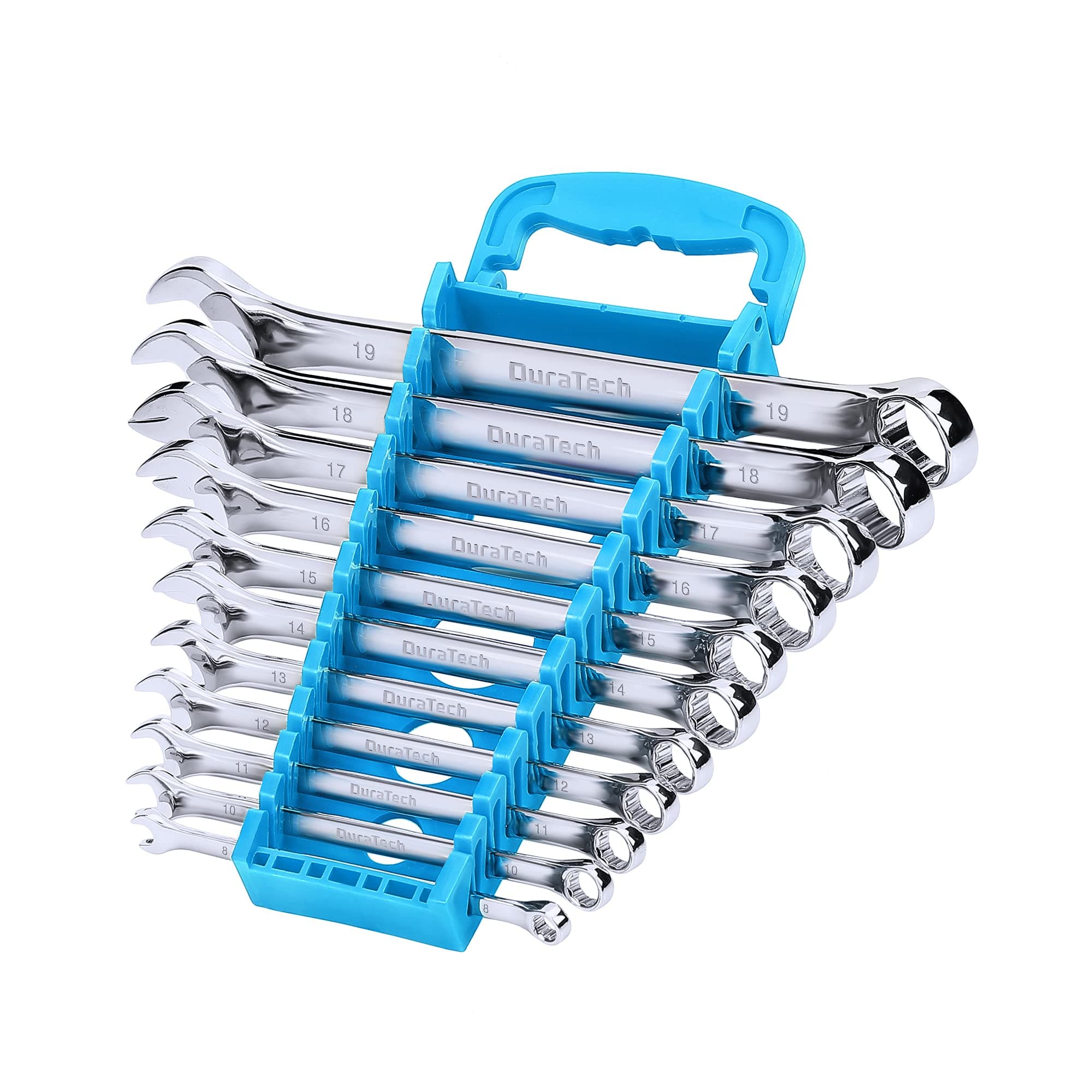 Combination Wrench Set, Metric, 11-Piece, 8, 10, 11, 12, 13, 14, 15, 16, 17, 18, 19mm, 12-Point, CR-V Steel, Organized in Wrench Holder