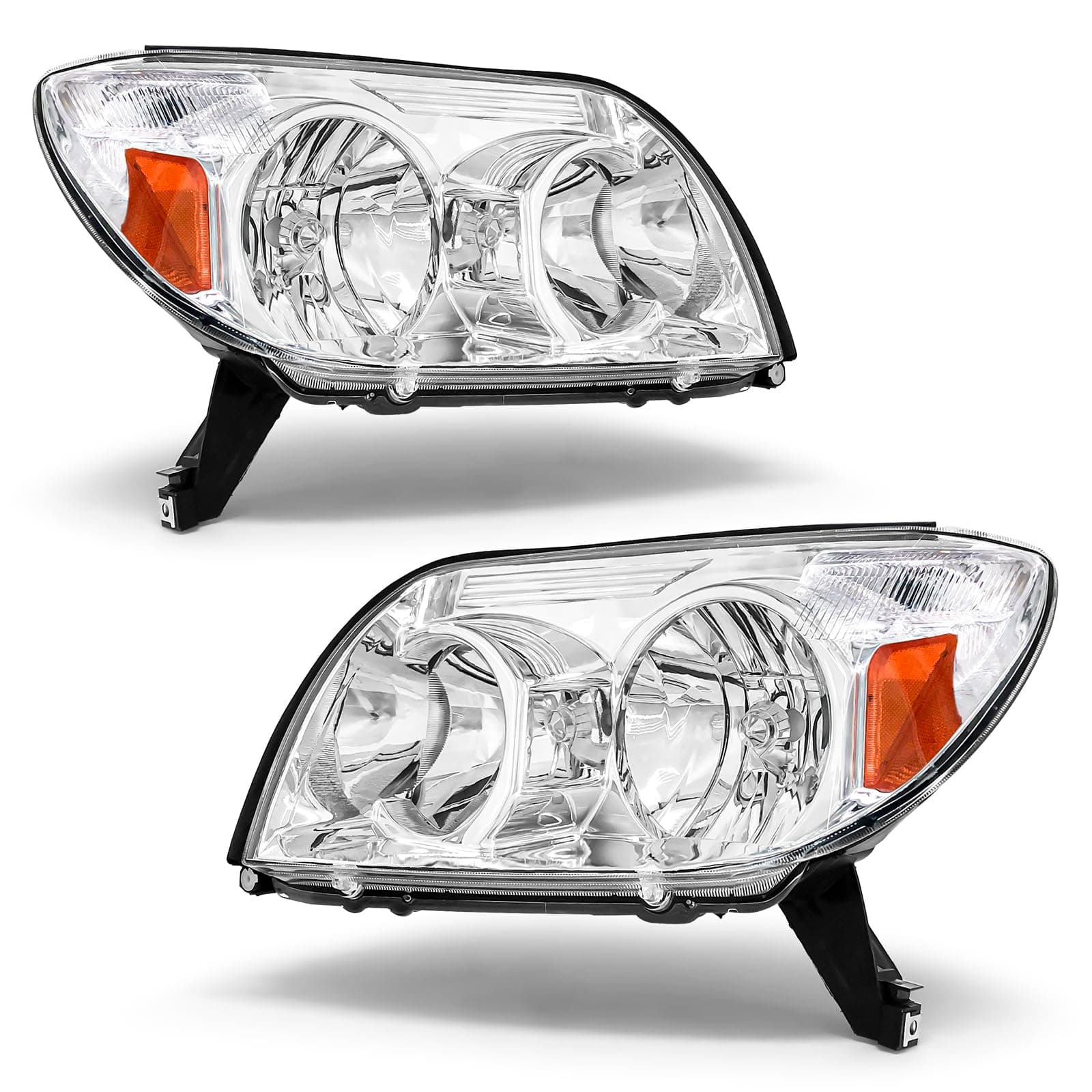 Headlight Assembly for Toyota 4Runner 2003 2004 2005（ 4 Door Limited, Sport, SR5 Utility） Chrome Housing Amber Reflector Headlamp Replacement Pair（W/O Bulbs）