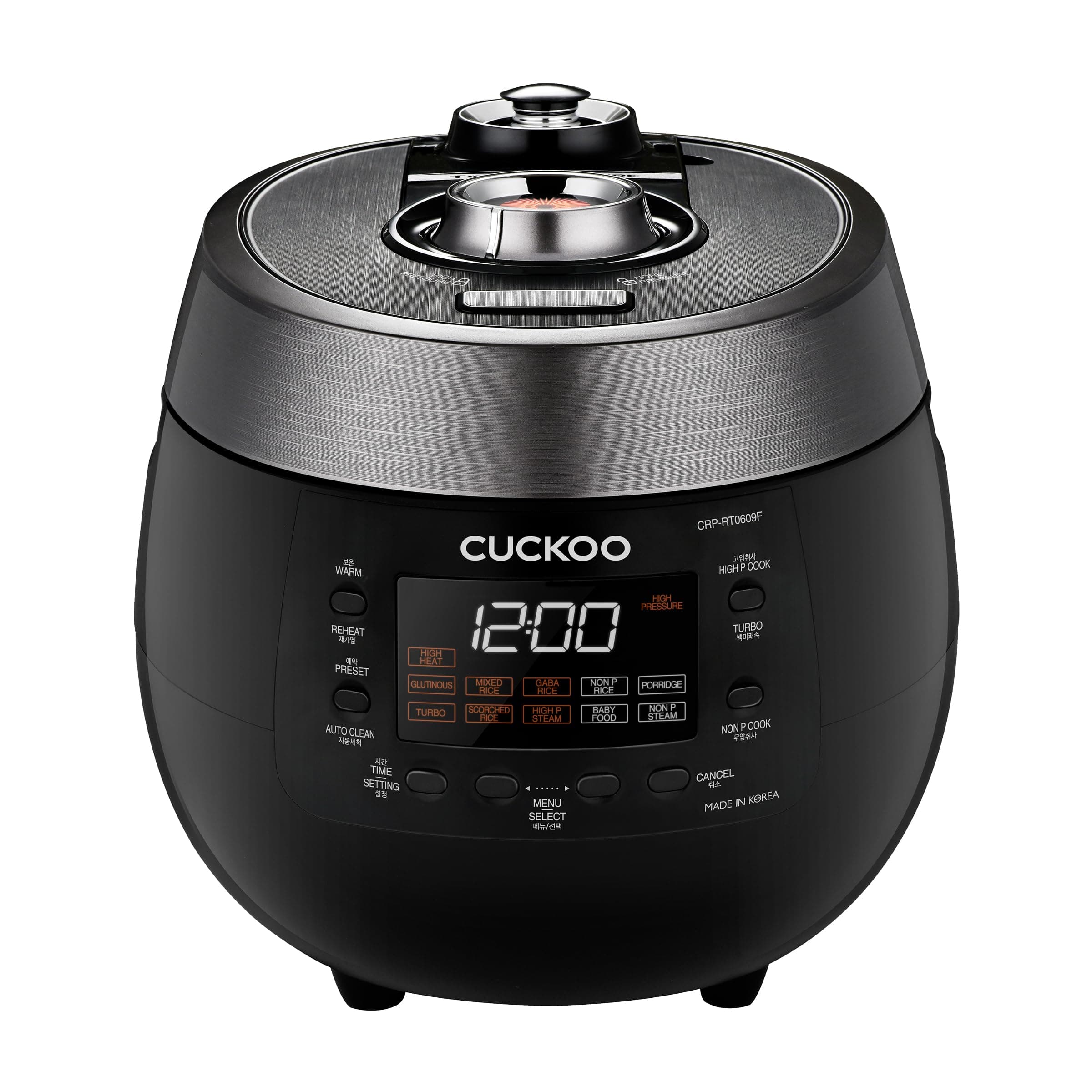 CUCKOO 6 Cup (Uncooked) 12 Cup (Cooked) Rice Cooker with Dual Pressure Modes, LED Display Panel, Durable Non-Stick Inner Pot with Optimal Heat Distribution & Dual Motion Gasket | (Black, CRP-RT0609FB)