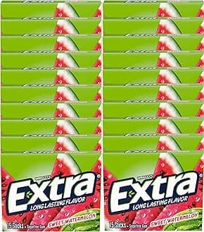 Extra Fruit Sensation Gum, Sweet Watermelon Flavor - 20 Packs of 15 Pieces. Total 300 Sticks