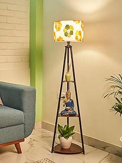 - Metal Floor Lamp with 3 Shelves (Fresh Flower) LED Bulb Included, Yellow