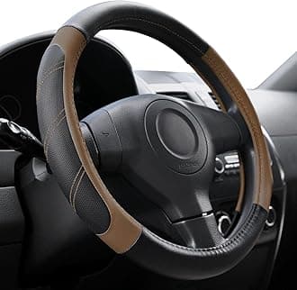 Elantrip Leather Steering Wheel Cover 14 1/2 to 15 inch Universal Padded Soft Grip Breathable for Car Truck SUV Jeep Anti Slip Brown
