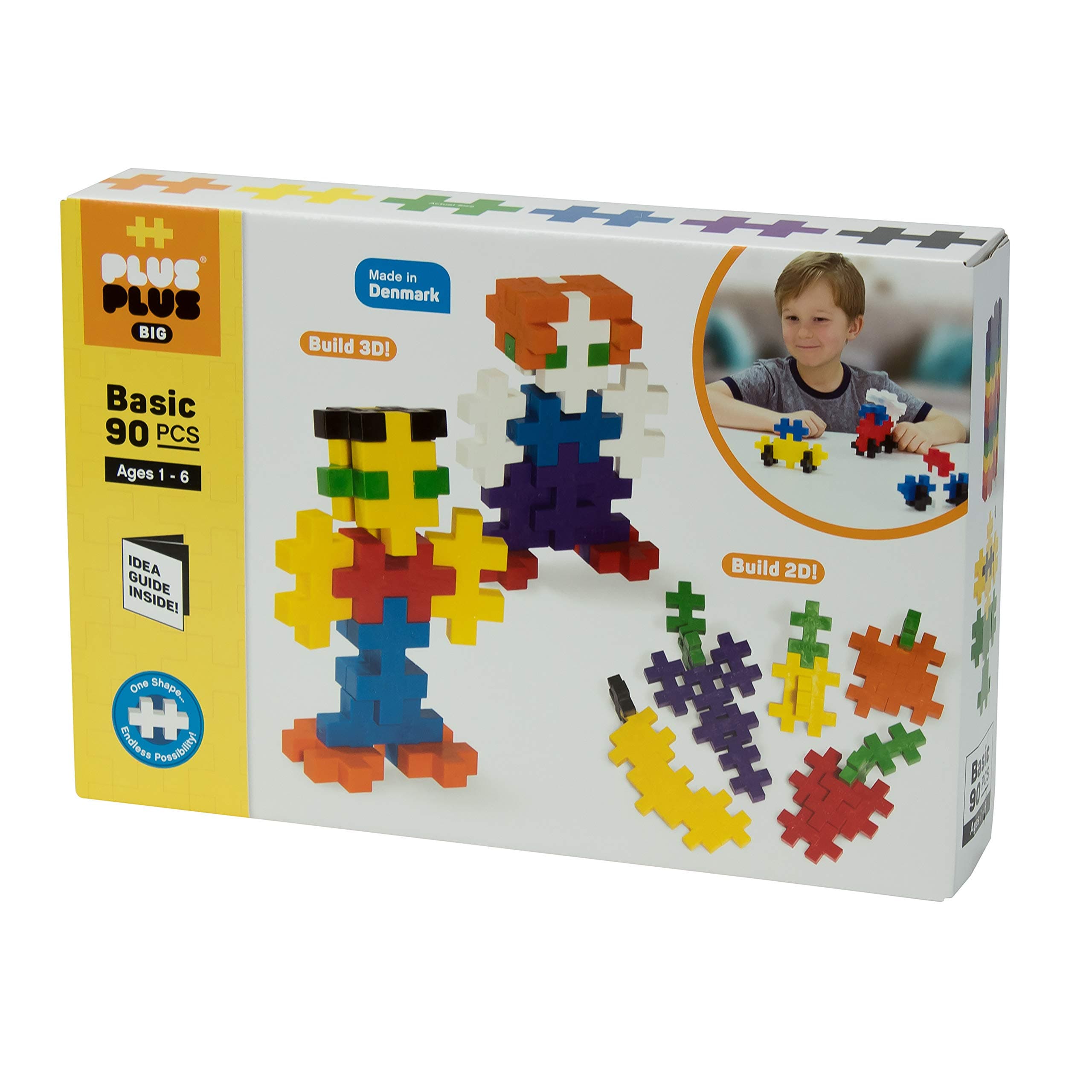 PLUS PLUS BIG - Open Play Set - 90 Piece - Basic Color Mix, Construction Building Stem Toy, Interlocking Large Puzzle Blocks for Toddlers and Preschool