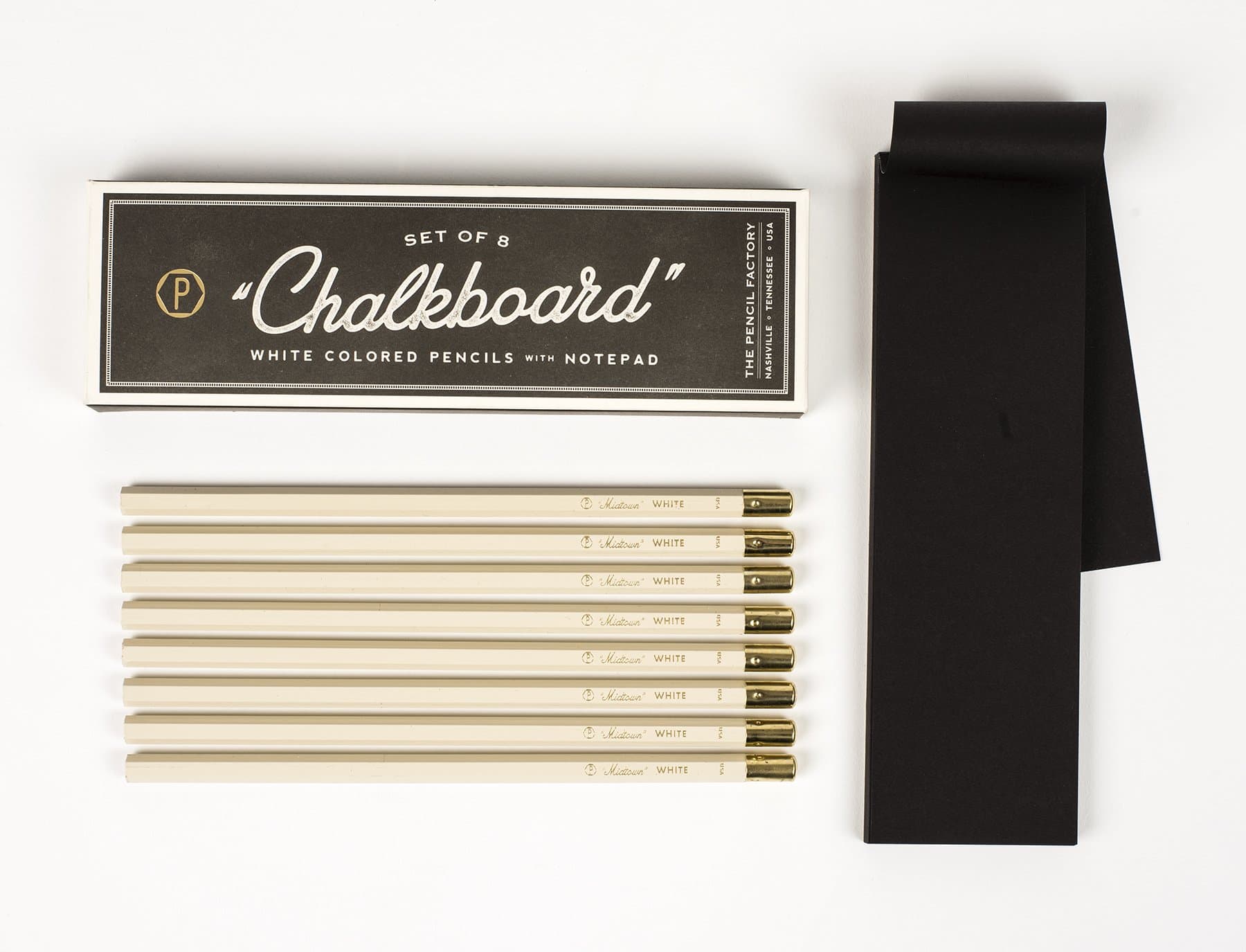 Chalkboard Pencil Set of 8 White Colored Pencils with Notepad American Made