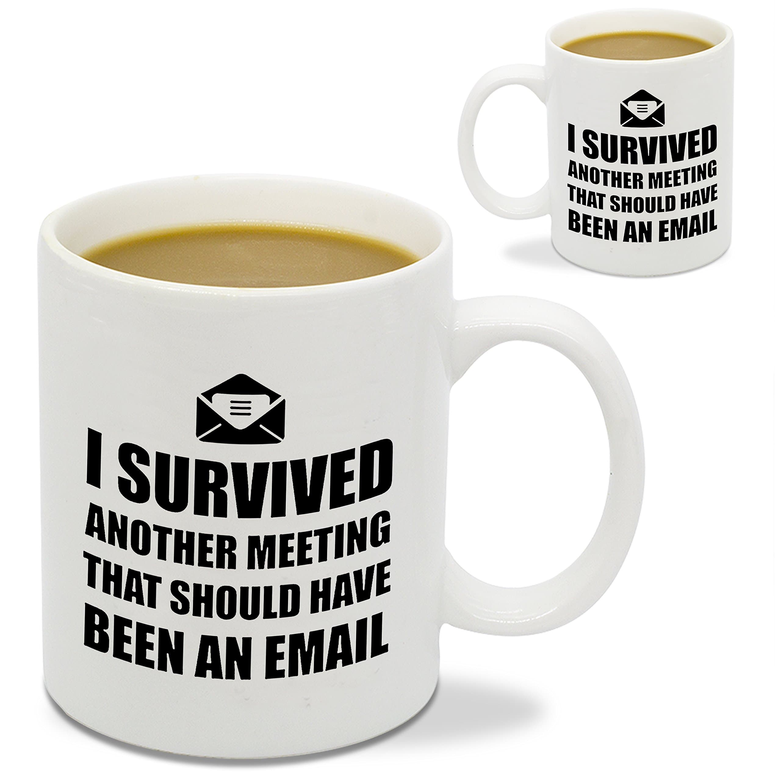 WUTUGO Ceramic Coffee Mug I Survived Another Meeting That Should Have Been An Email 5 Funny Office Job Crazy Cool Mugs Co-worker Gift Office Humor New Job Gift 11 Oz