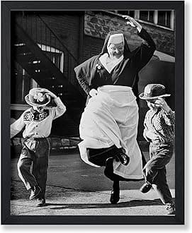 Poster Master Vintage Dancing Nun Poster - Retro Fun Nun Print - Photography Art - Gift for Her, Woman, Churchwomen - Wall Decor for Home, Office, Living Room, Chapel, 24x32 Unframed Wall Art