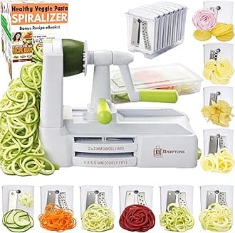 10-Blade Spiralizer: Strongest-and-Heaviest Vegetable Spiral Slicer, Best Veggie Pasta Spaghetti Maker for Low Carb/Paleo/Gluten-Free, with Blade Caddy, Container, Lid & 4 Recipe Ebooks