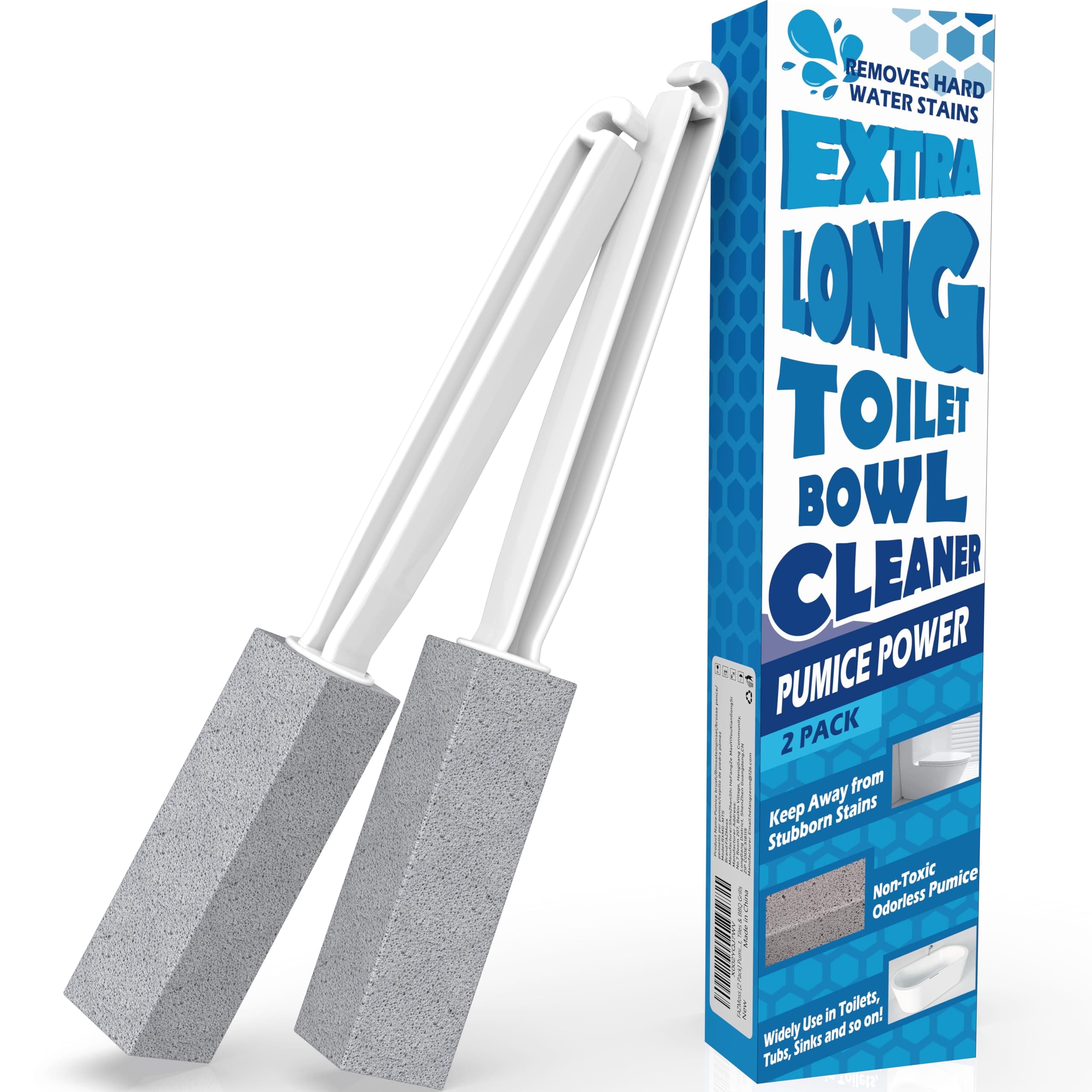– 2 Pack Pumice Stone for Toilet Cleaning, Extra Long Handle for Removing Bowl Ring, Pool, Bathroom, Toilet Brush