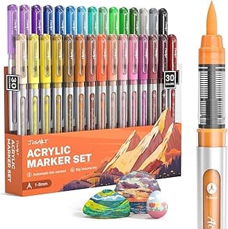Acrylic Paint Markers 30 Colors, Brush Tip, Waterproof, Ideal for Adults, Art Paint Markers, 30 Colors, 1-8mm Lines, Ready for Gifting