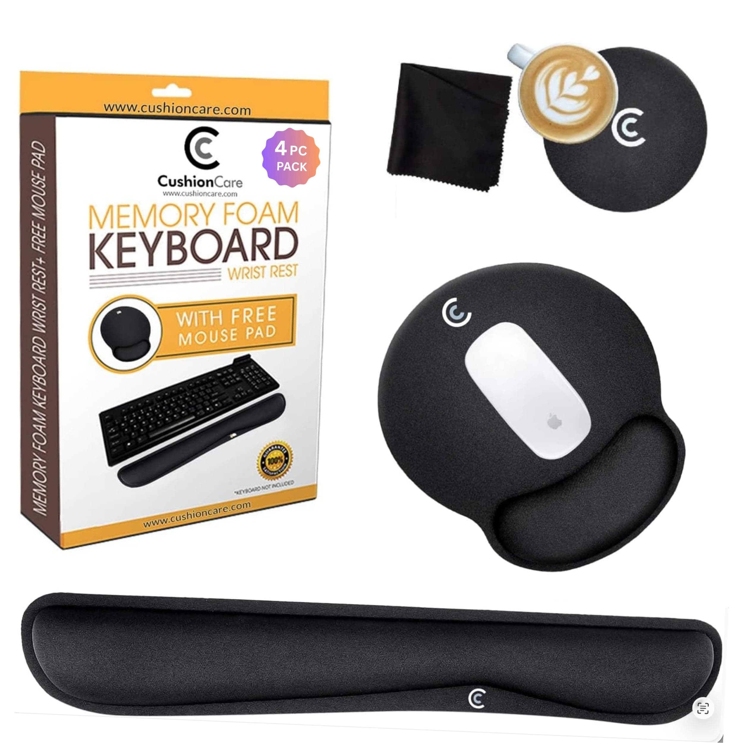 CushionCare Keyboard Wrist Rest Pad - Mouse Pad Included - Ergonomic Support - Made of Foam That Is Built to Last - Provides Comfort and Support to Hands While Typing - 3 Years Warranty by CushionCare