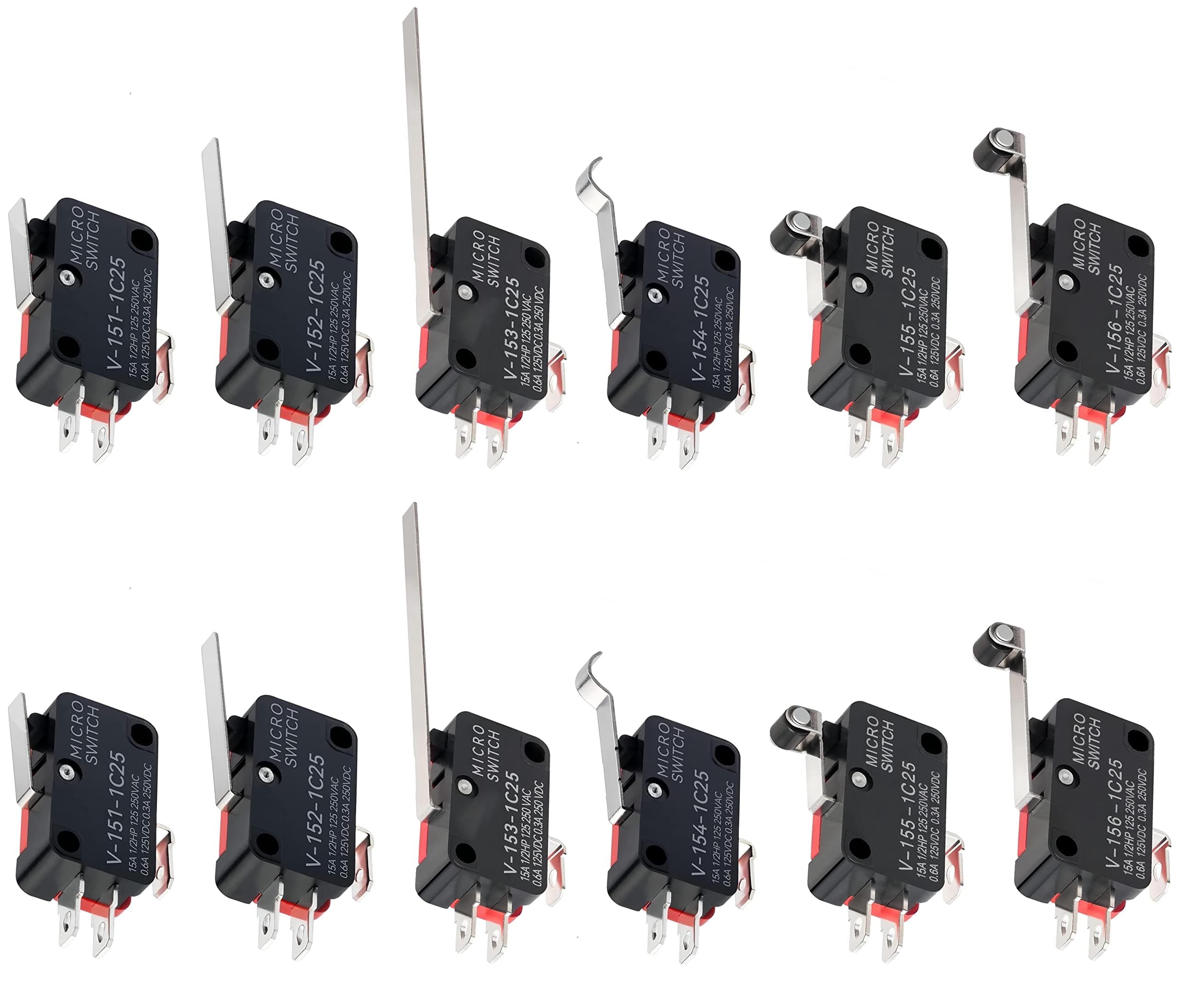 WWZMDiB Lead Limit Switch SPDT 3 Pin Snap Action Micro Switch Multi-Model Selection (12Pcs V-15 Series Suite)