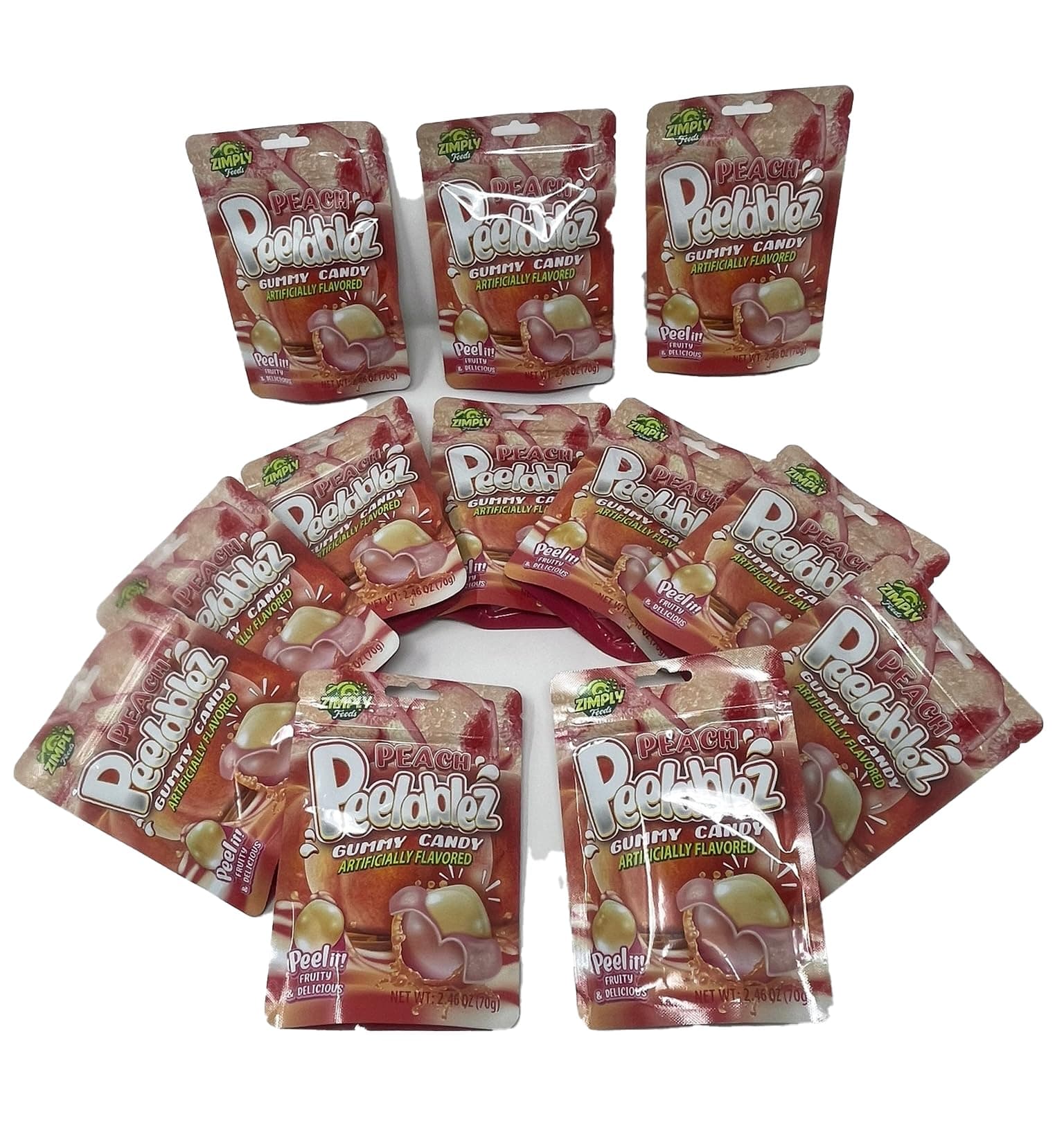 Peelable Peach Gummies Pack of 12 - Resealable 2.46 Oz Each, 3D Gummies, Peach Peeling Candy, Peelable Gummies Layered for Delicious Fruity Snack - Peelable Candy
