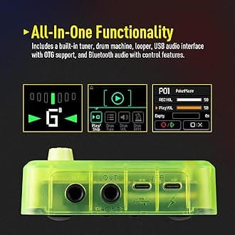 SONICAKE Pocket Master Guitar Bass Amp Modeling IR Cabinet Simulation Multi-Effect Stereo OTG USB Audio Interface BT Audio 1.75-Inch LCD Color Screen Transparent Green