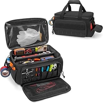 14-Inch Tool Bag with Anti-friction Bottom, Hand Tool Storage Organizer for Men, Tactical Range Bag, Multi-purpose Work Tote for Repairman, Carpenters, Handyman, Black