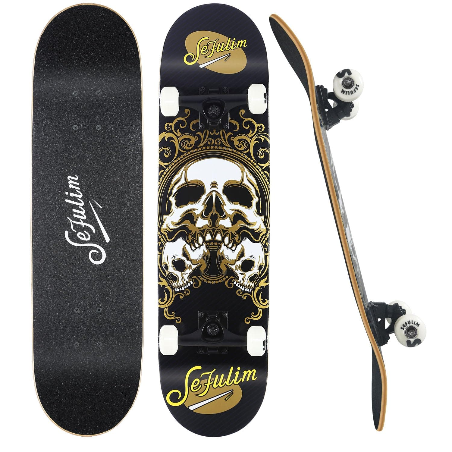 Sefulim 31 x 8 Inch Complete Skateboard 7 Layer Canadian Maple Double Kick Deck Concave Cruiser Trick Skateboard for Boys Girls Teens Adults Beginner ﻿