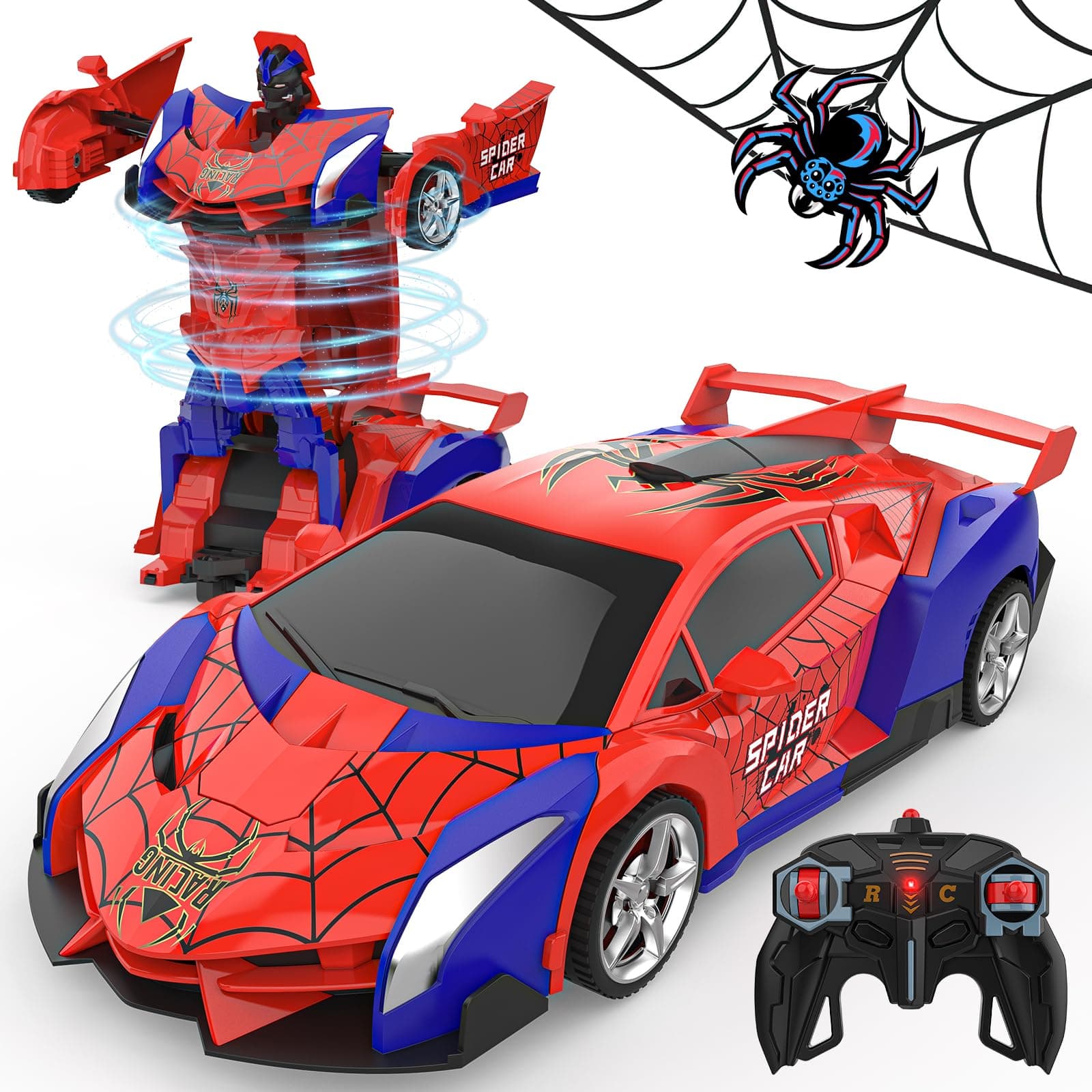 Transform Rc Cars for Boys 4-7 8-12, 2.4Ghz Remote Control Car 1:18 Scale Transforming Robot, One-Button Deformation 360° Rotation Car Toy Gifts for Boys 3-5