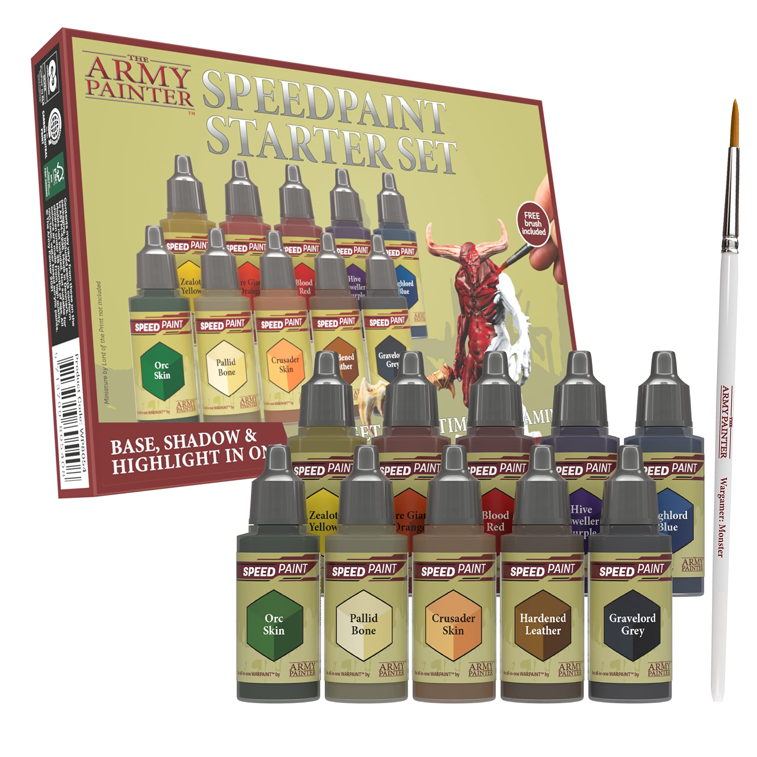 The Army Painter Speedpaint Starter Set - 10x18ml Speed Model Paint Kit Pre Loaded with Mixing Balls and 1 Brush- Base, Shadow and Highlight in One Miniature and Model Paint Set for Plastic Models…