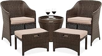 Best Choice Products 5-Piece Outdoor Patio Furniture Set, No Assembly Required Wicker Conversation Bistro & Storage Table for Backyard, Porch, Balcony w/Space-Saving Design - Brown/Beige