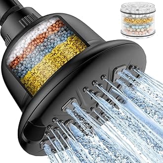 MakeFit Filtered Shower Head Matte Black- High Pressure Shower Head with filter for Hard Water - Rain Shower Head Water Softener - Luxury 7 Settings Adjustable Water Filter Showerhead (Matte Black)
