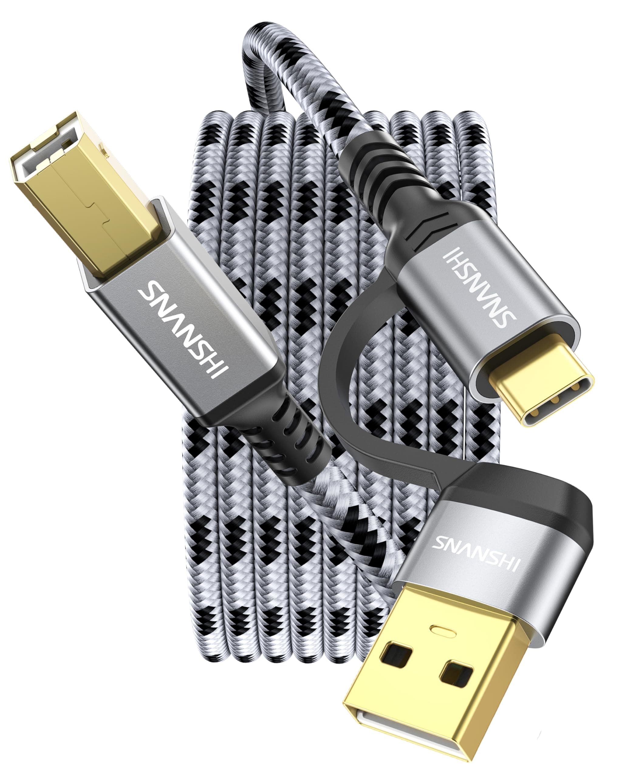 SNANSHI USB B to USB C 6.6 FT, Nylon Braided USB C to USB B Printer Cable for Printer,Scanner, MIDI to USB C Cable Compatible with Yamaha Piano MIDI Keyboard, DAC, DJ Controller