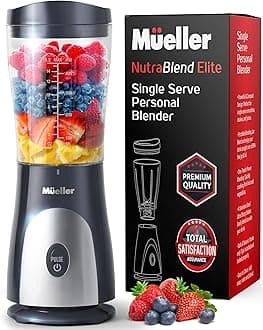 Mueller Personal Blender for Shakes and Smoothies with 15 Oz Travel Cup and Lid, Juices, Baby Food, Heavy-Duty Portable Blender & Food Processor, Grey