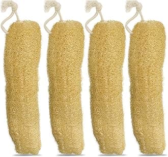 Indigenous Living Natural Loofah Body Scrubber – 4 Extra-Large Sun-Dried Luffa Sponges | 100% Organic, Eco-Friendly & Biodegradable Exfoliating Bath Sponge for Men & Women – Soft Yet Effective