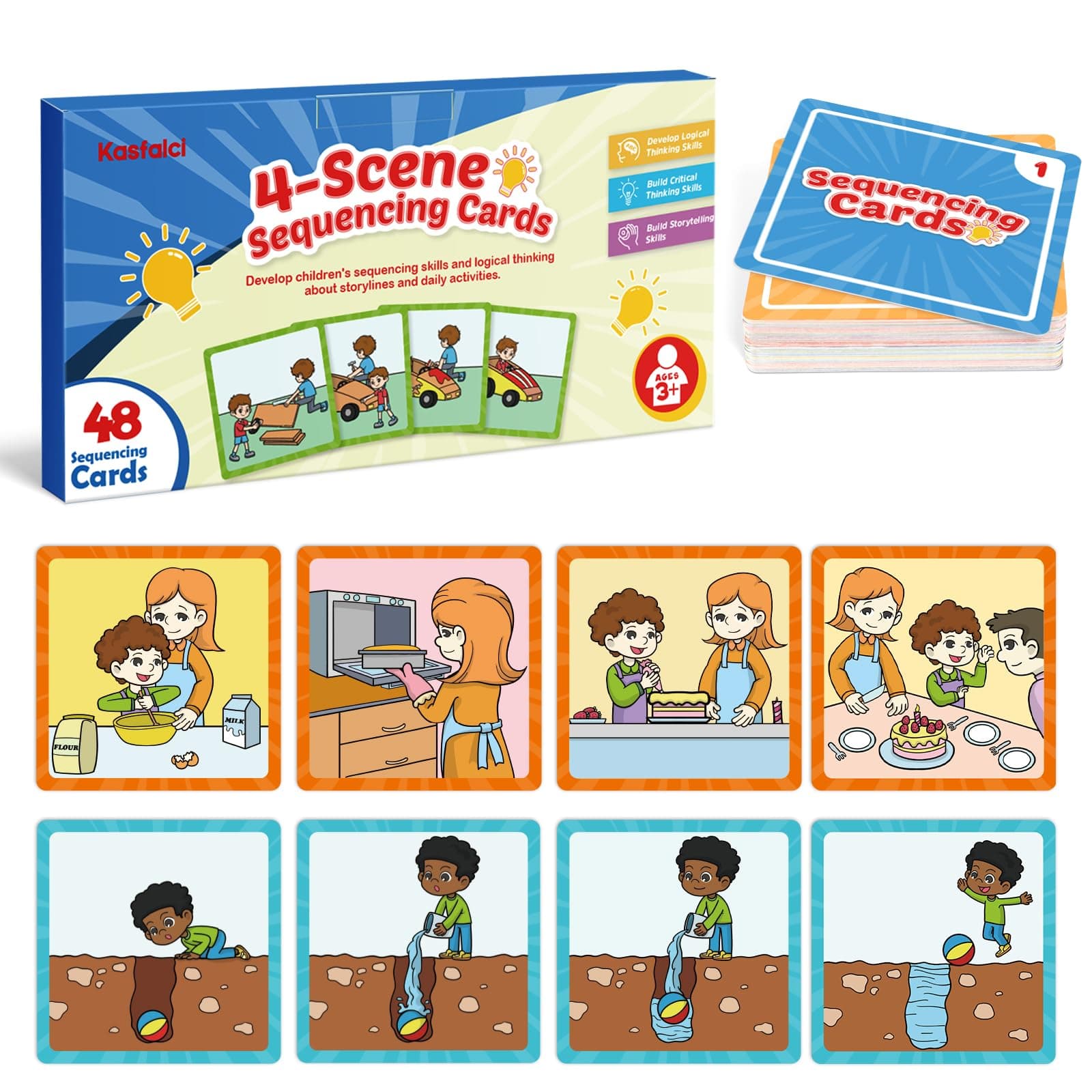 Sequencing Cards, Sequence Game for Kids, Speech Therapy Materials for Autism, Improve Storytelling,Social Skills, Sentence Building, Preschool Learning Activities for Classroom & Homeschool
