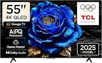 TCL 55T6C Television 55 Inch Smart TV 4K QLED Colorful Quantum Crystal HDR 10+ Gaming Google TV, Dolby Vision Atmos, DTS Virtual X, MEMC, Voice Control, Game Master with Slim Design (2025 Model)