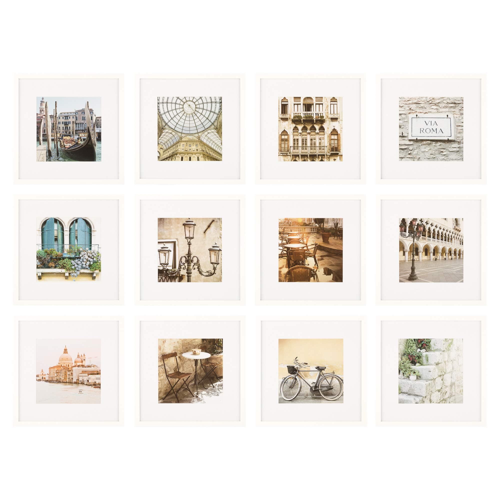 GALLERY PERFECT Gallery Wall Kit Square Photos With Hanging Template Picture Frame Set, White, 12 Piece
