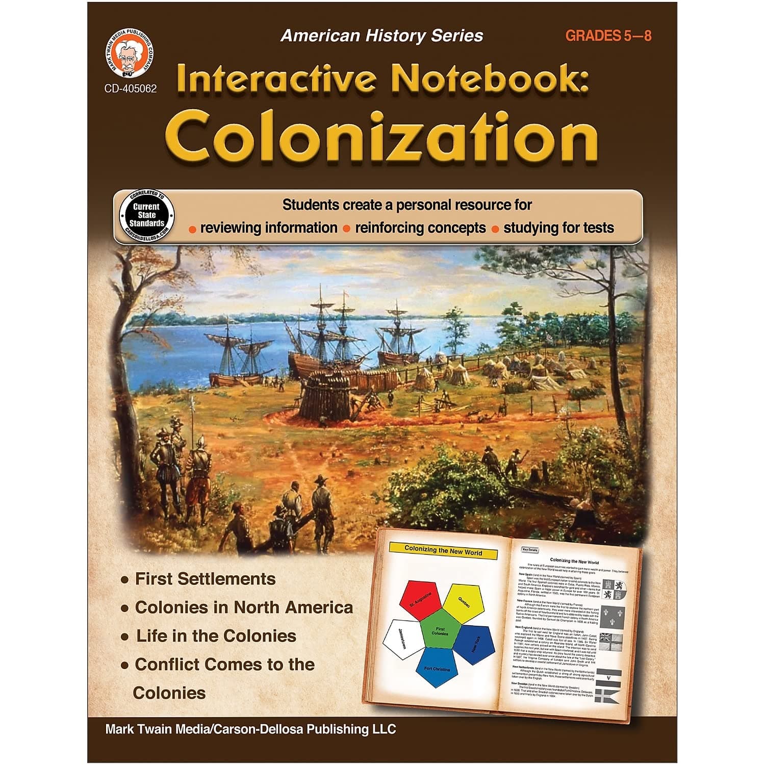 Mark Twain Colonization Interactive Notebook, Social Studies for Grades 5 and Up, American History Books Covering the First Settlements and North America Colonies