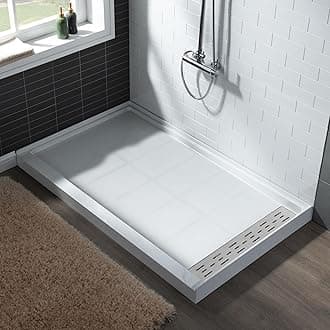 60"L x 34" W x 4"H Shower Base,Right Drain,Non-Slip Single Threshold Shower Pan, Solid Surface with Brushed Nickel Linear Drain Cover