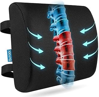 QUTOOL Lumbar Support for Car Seat, Memory Foam Back Cushion for Office Chair, Adjustable Strap and Washable Cover(Black)
