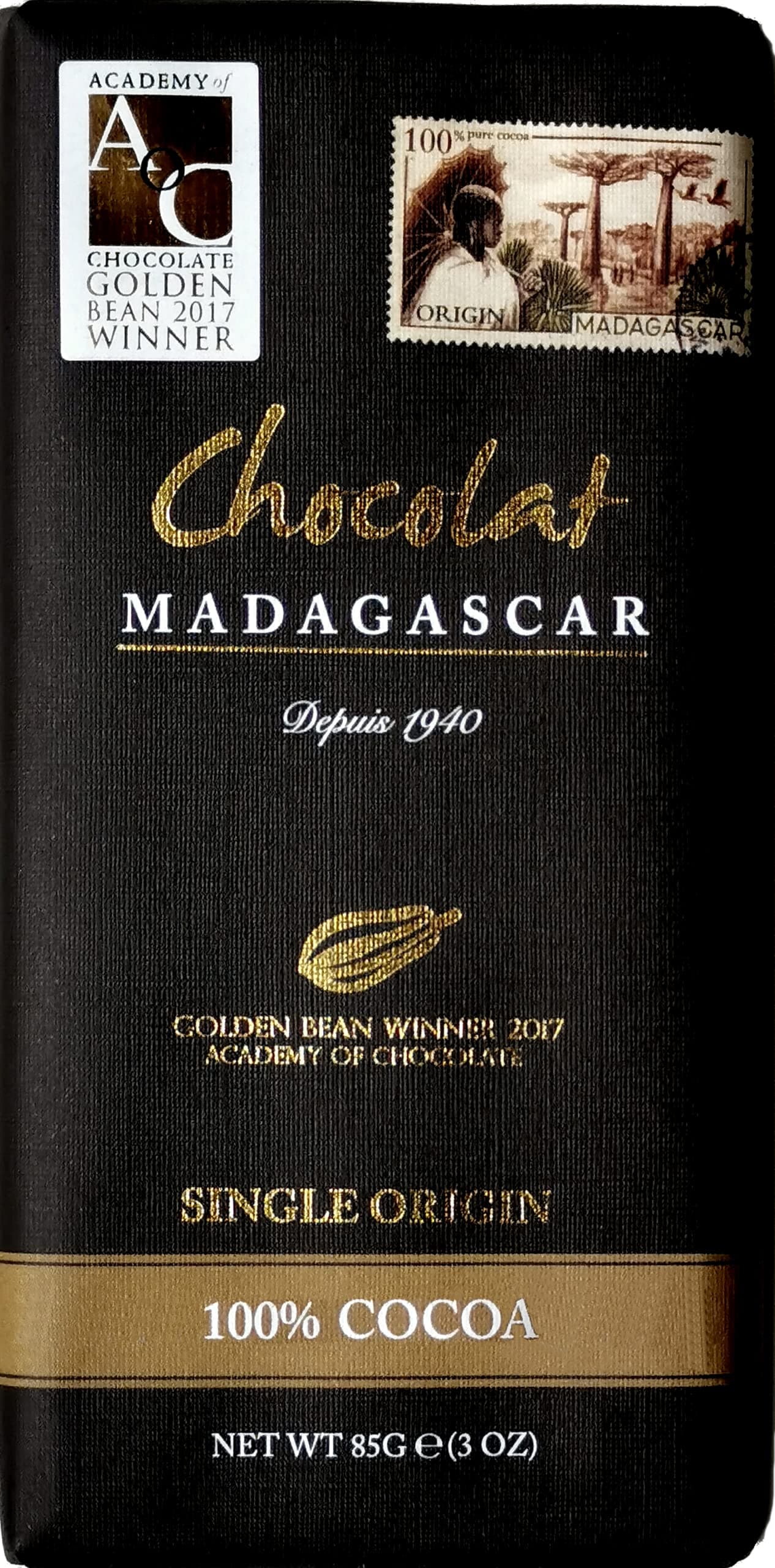 CHOCOLAT MADAGASCAR | Single Origin Fine Dark Chocolate | 100% Cacao | 10 x 85 g Bars