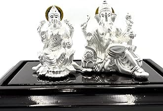 999 Pure Silver Ganesh & Lakshmi/Laxmi Idol/Statue/Murti (Figurine #01)