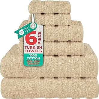 Luxury 6 Piece Towel Set, 2 Bath Towels 2 Hand Towel 2 Washcloths, 600 GSM 100% Cotton Turkish Towels for Bathroom, Beige Towel Sets