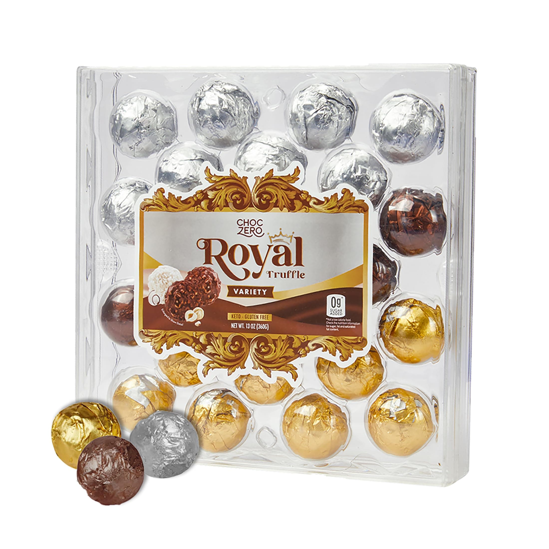 ChocZero Royal Truffle Variety Pack – No Sugar Added Assorted Keto Chocolate Truffles, Gluten Free & Monk Fruit Sweetened, 24 Individually Wrapped Pieces, 13 oz Gift Box