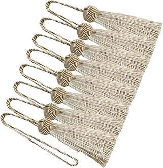 BEL AVENIR8 Pcs Set Elegant Polyester Key Tassel Colorful Craft Tassels Charms Key Tassel for Christmas Tree DIY Craft Garland Project Wedding Home Party Decorations (Mix Beige-New)