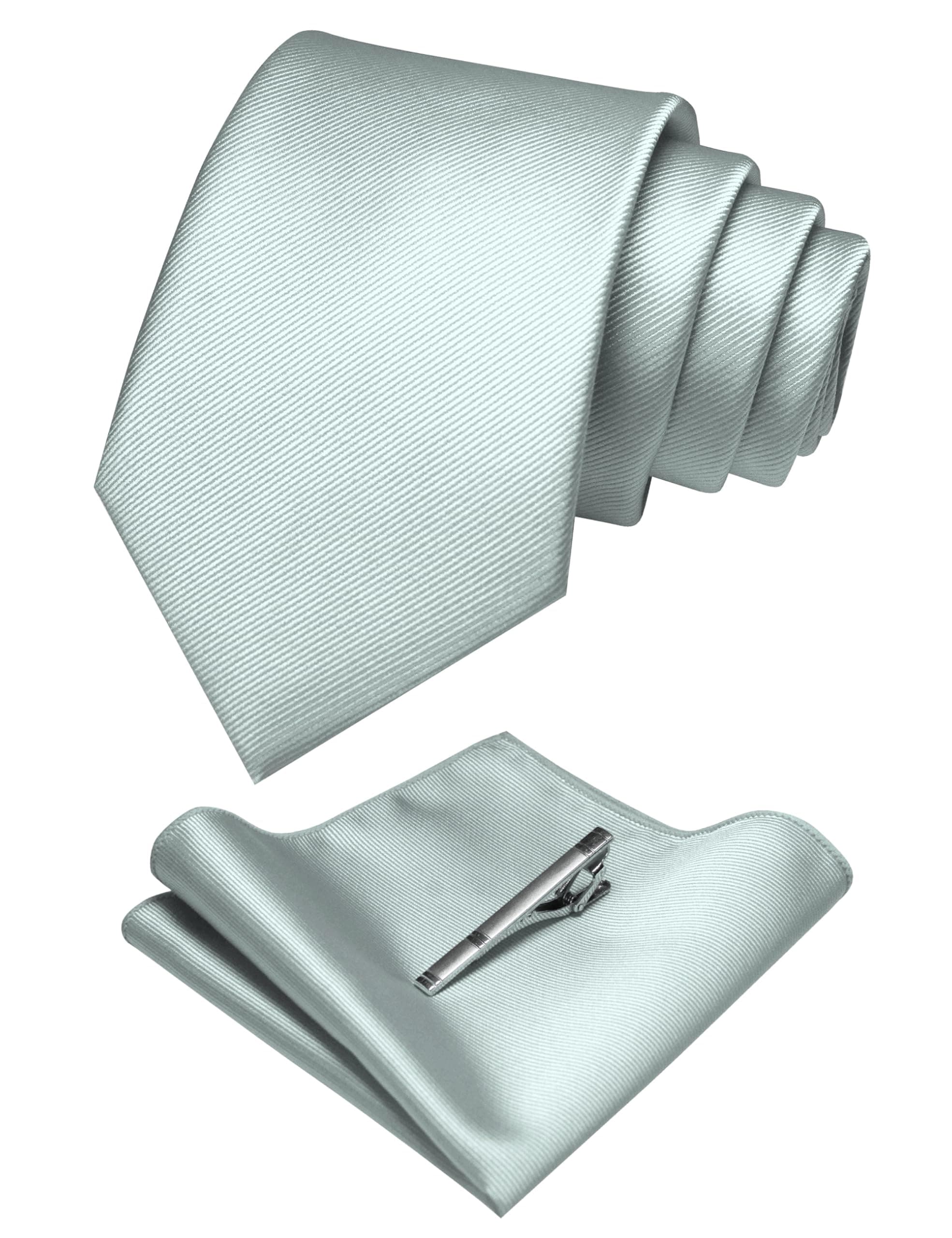 JEMYGINS Solid Color Formal Necktie and Pocket Square Tie Clip Sets for Men