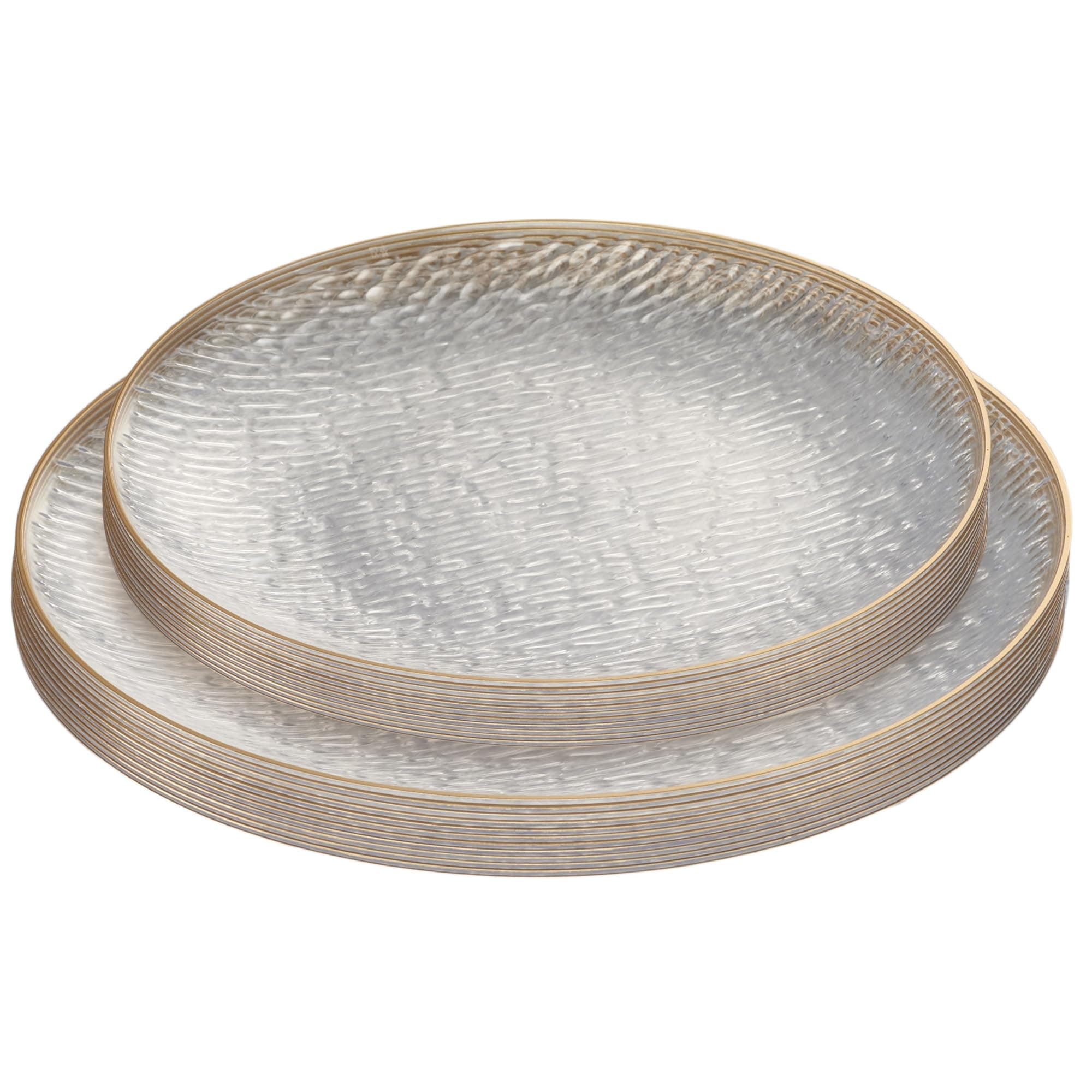 PLASTICPRO 24 Pieces Elegant Plastic Plates for Party Clear with Gold Rim Includes 7" inch and 10" inch Fancy Plastic Plates Disposable Dinnerware