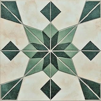 10PCS 12x12 Inch Green Diamond Geometric Peel and Stick Floor Tiles Removable Self Adhesive Vinyl Flooring Stickers for Entryway Kitchen Porch Home Decor