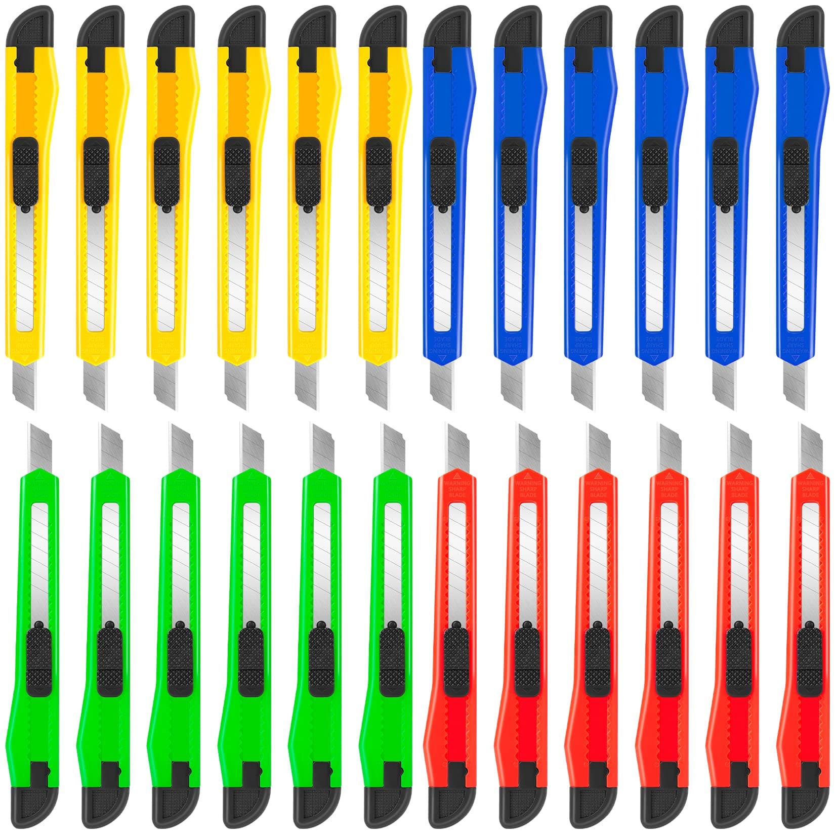 24Pack Box Cutters (9MM Wide Blade Cutter 4 Color) Utility Knife Retractable Compact Extended Use for Office, Home, Arts Crafts, Hobby