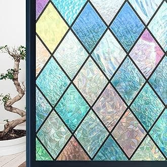 Niviy Stained Glass Window Film Tint, Privacy Film for Glass Windows Vinyl Non Adhesive Anti UV for Home Office 17.7 x 157.4 inches