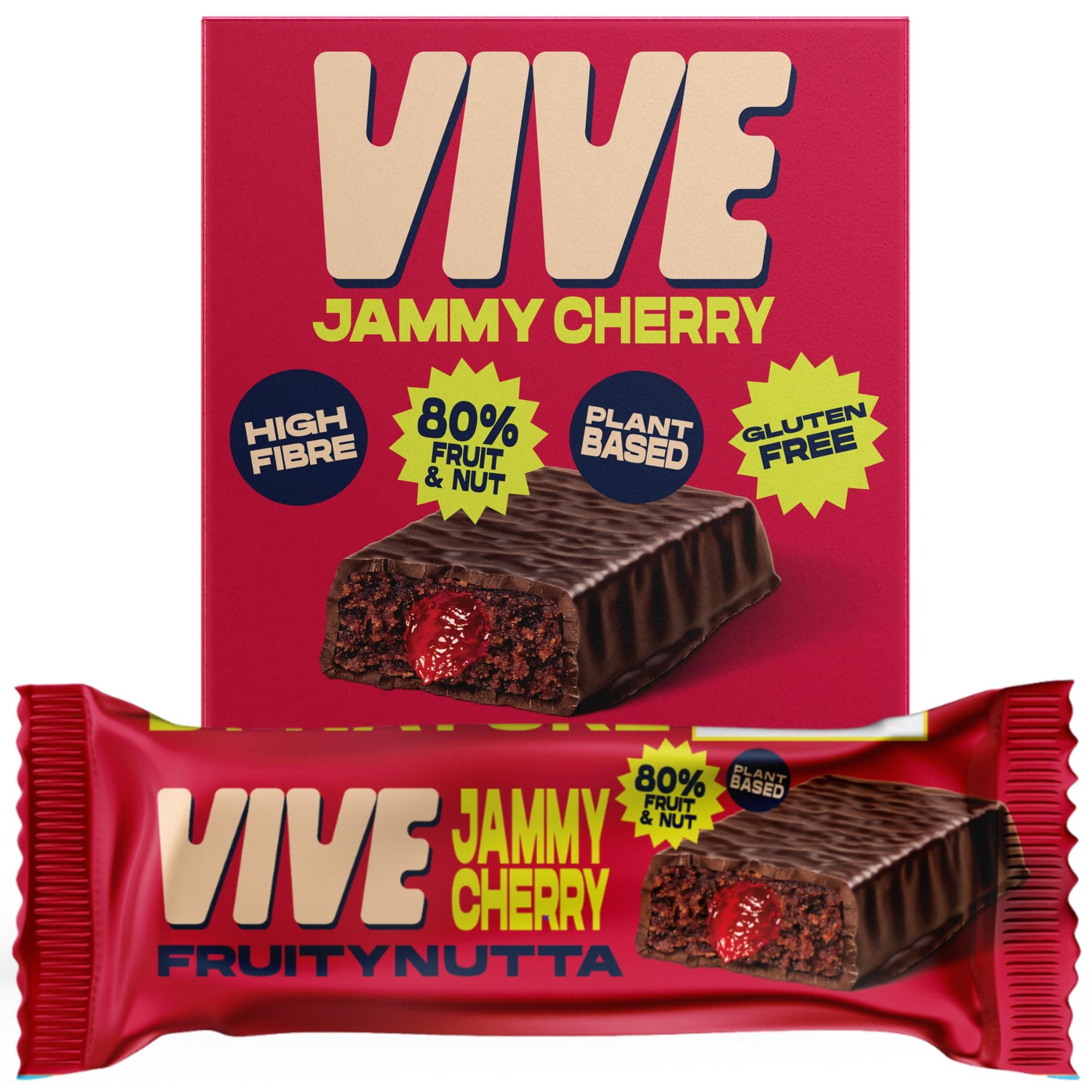 Jammy Cherry Fruity Nutta Bars – Vegan Fruit & Nut Snack with Real Jam Filling – 80% Fruit & Nut, Belgian Chocolate Coated, Gluten-Free, Natural Ingredients – Pack of 20 Healthy Snack Bars
