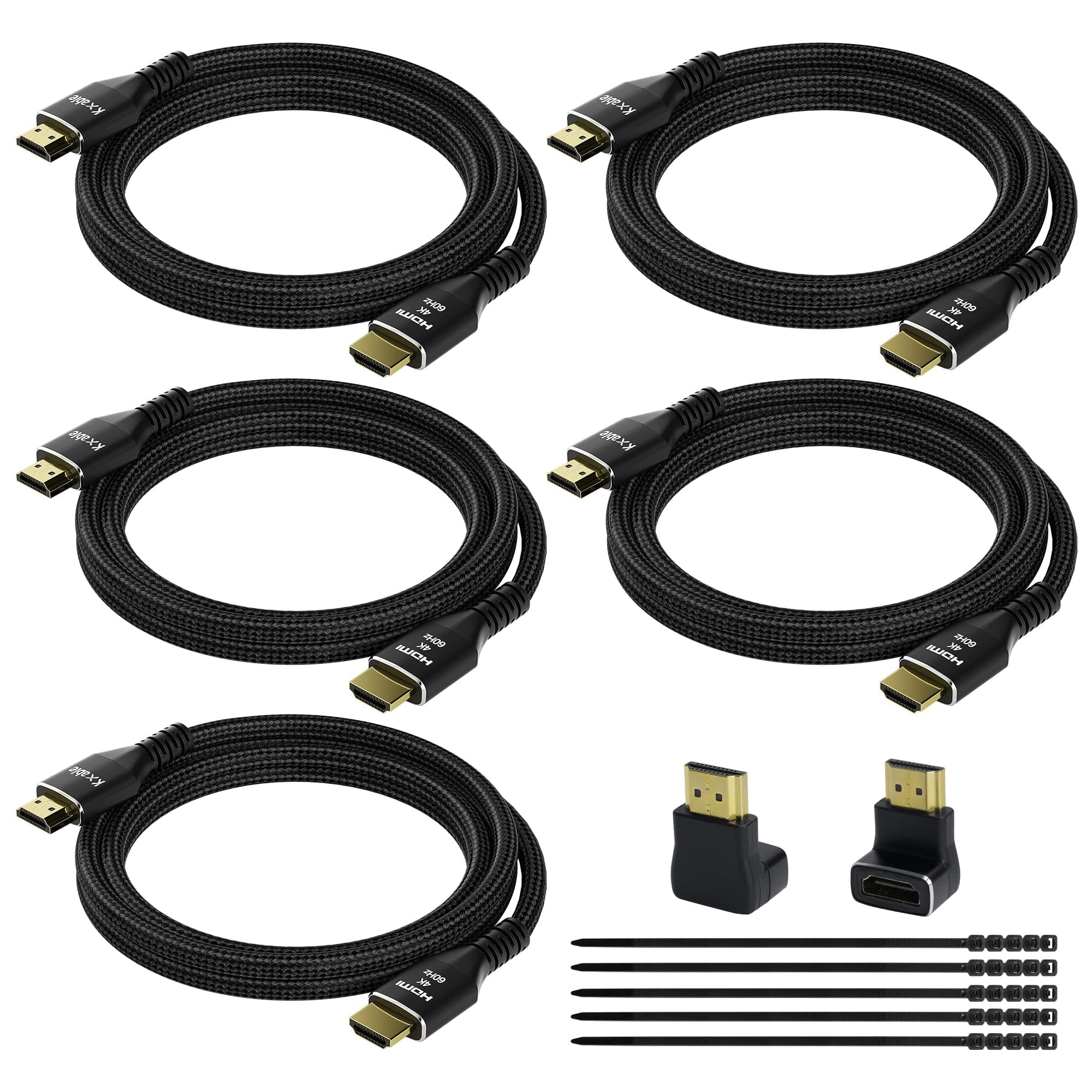 4K HDMI Cable 15 Feet (5 Pack), Ultra HD HDMI 2.0 Cable, Nylon Braided & Gold-Plated Connectors, 4K @ 60Hz, 2K,1080P, HDCP 2.2, ARC, Bulk HDMI Cables for Laptop, Monitors, HDTV, PS5, Xbox One & More