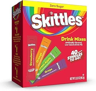 Skittles Go Variety Pack, Watertok Powdered Drink Mix, Zero Sugar, Low Calorie, Includes 4 Flavors: Green Apple, Strawberry, Grape, Orange, 1 Box (40 Single Servings)