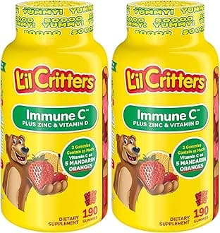 L’il Critters Immune C Daily Gummy Supplement Vitamin for Kids, Vitamin C, D and Zinc for Immune Support, Orange, Lemon, Strawberry and Cherry Flavors, 190 Gummies (Packaging May Vary) (Pack of 2)