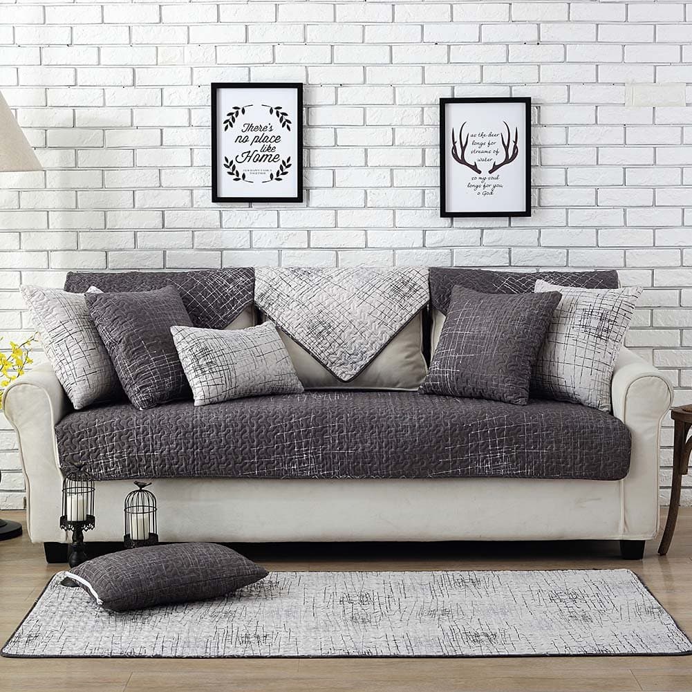 Lesic 100% Cotton Dark Gray Couch Cover Anti-Slip Concise Style Sofa Protector 36 x 63 inches (90 x 160cm)
